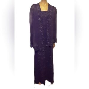 Vintage Scala Hand Made Beaded  Evening Gown W/Bolaro Jacket *Slit Sides *Purple